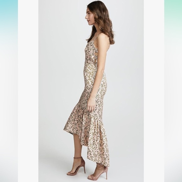 Jill Jill Stuart high low jacquard floral midi ruffle hem dress feminine - Picture 2 of 13